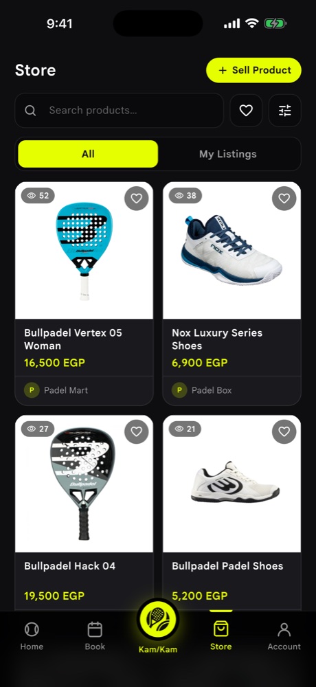 The store with padel rackets and shoes